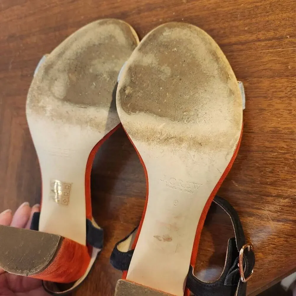 J.  Crew Pom Pom Color Block Heels Size 9